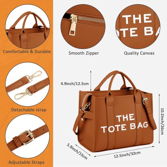 Women Pu-brown Personalized Canvas With Zipper Top-handle Crossbody Tote Handbag - Picture 5 of 6